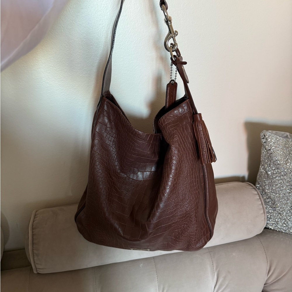 Coach Brown Croc-Embossed Hobo Bag